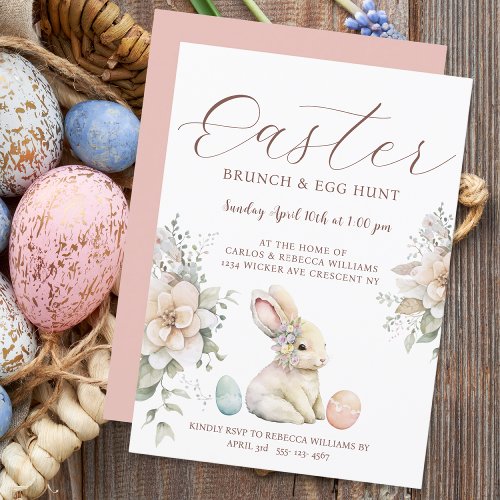 Easter Brunch Egg Hunt Bunny Floral Invitation