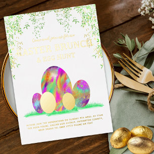 Easter Brunch Egg Hunt Colorful Watercolor Gold Foil Invitation