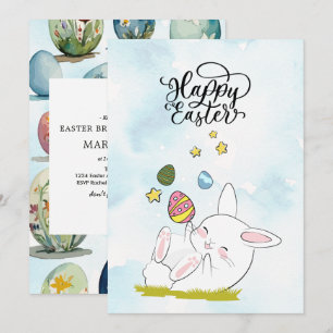Easter Brunch & Egg Hunt Cute Bunny Easter eggs Invitation