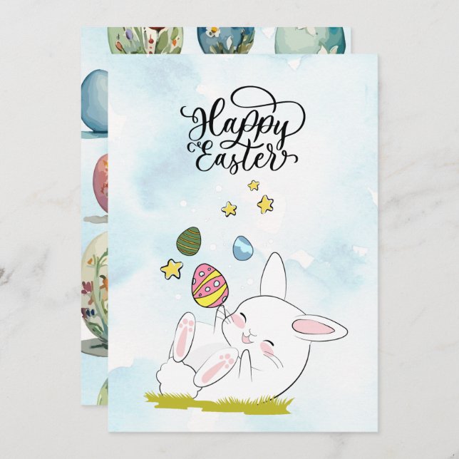 Easter Brunch & Egg Hunt | Cute Bunny Easter eggs Invitation (Front/Back)