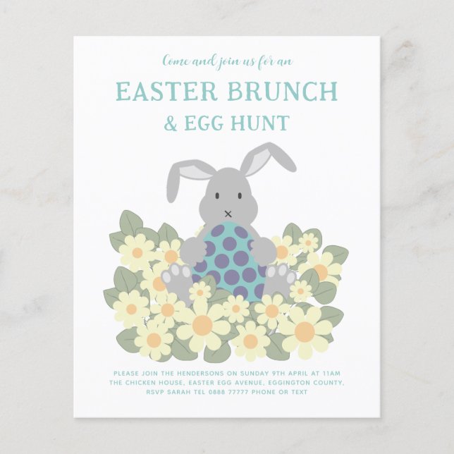 Easter Brunch Egg Hunt Cute Bunny Floral Budget Flyer (Front)