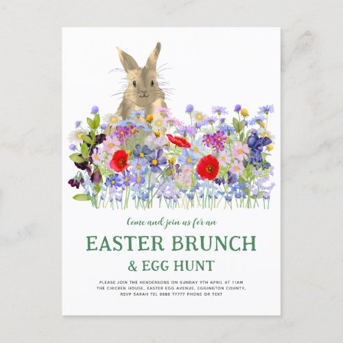 Easter Brunch Egg Hunt Cute Bunny Floral Invitation Postcard