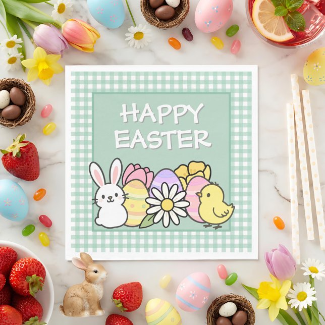 Easter Brunch & Egg Hunt Green Gingham  Napkins (Creator Uploaded)