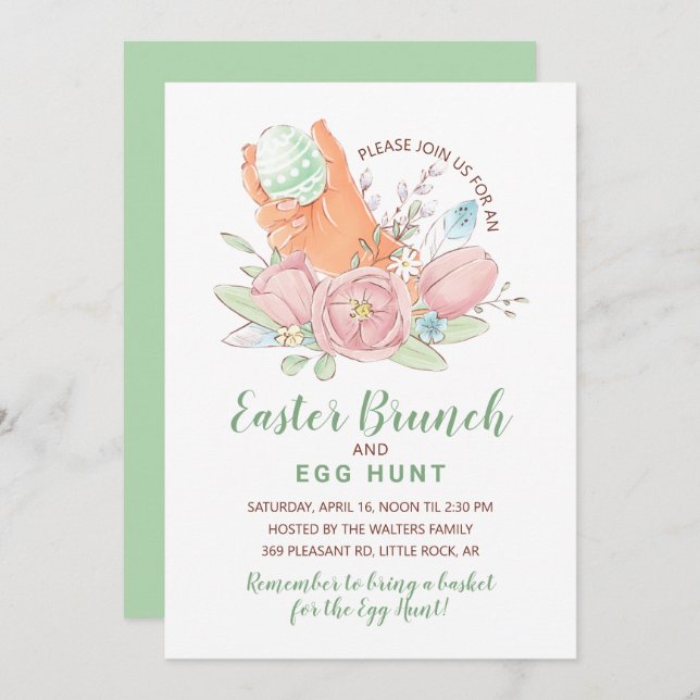 Easter Brunch Egg Hunt Painted Eggs & Flowers Invitation (Front/Back)