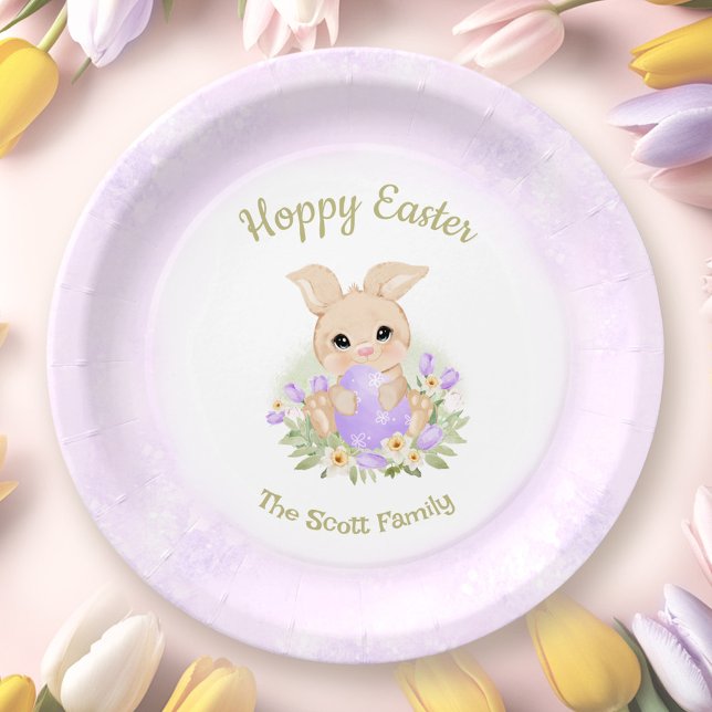 Easter Brunch Egg Hunt Purple Bunny Family Name Paper Plates (Easter Brunch Egg Hunt Purple Bunny Family Name Paper Plates)