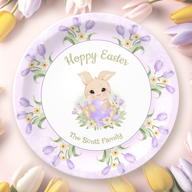 Easter Brunch Egg Hunt Purple Tulips Bunny Name Paper Plates (Easter Brunch Egg Hunt Purple Tulips Bunny Name Paper Plates)