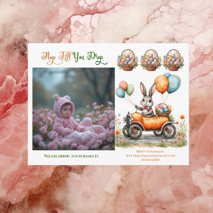 Easter Brunch & Egg Hunt Spring Bunny Carrot Car Invitation Postcard