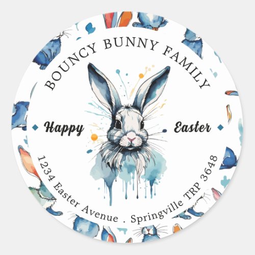 Easter Brunch  Egg Hunt  Water color Bunny Classic Round Sticker