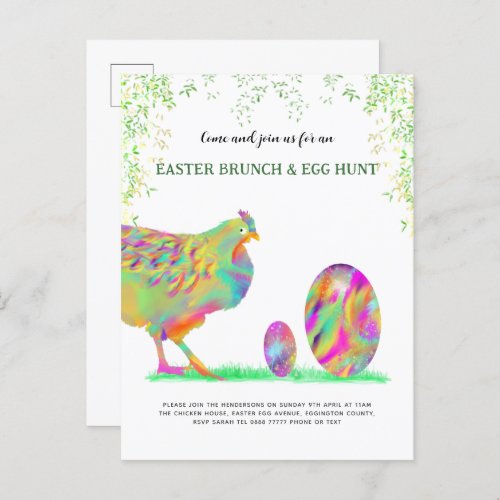 Easter brunch egg hunt watercolor budget invitation postcard
