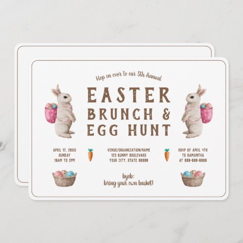 Easter Brunch Egg Hunt Watercolor Bunny Basket Invitation