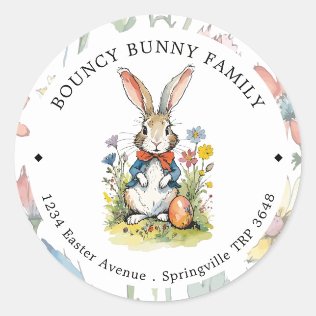 Easter Brunch & Egg Hunt | Wildflower Bunny Classic Round Sticker (Front)