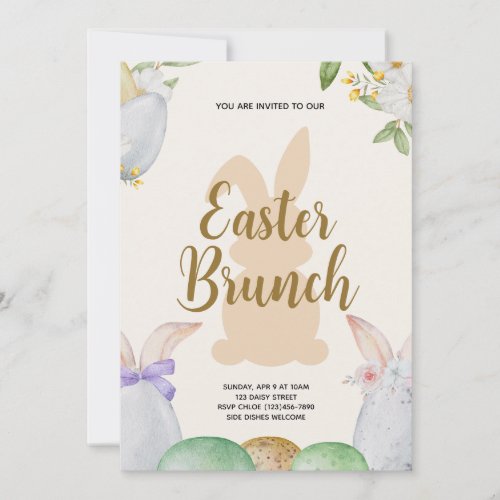 Easter Brunch  Egg Hunt  Wildflower Bunny Invitation