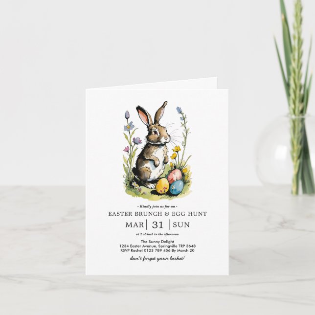 Easter Brunch & Egg Hunt | Wildflower Bunny Invitation (Front)