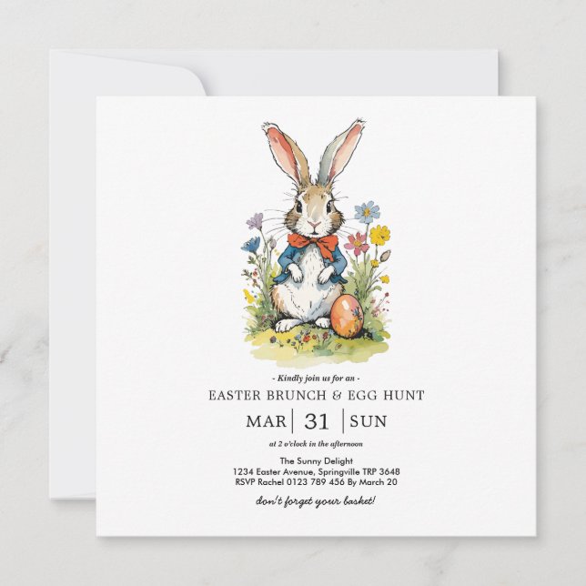 Easter Brunch & Egg Hunt | Wildflower Bunny Invitation (Front)