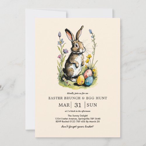 Easter Brunch  Egg Hunt  Wildflower Bunny Invitation