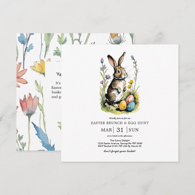 Easter Brunch & Egg Hunt | Wildflower Bunny Invitation (Front/Back)
