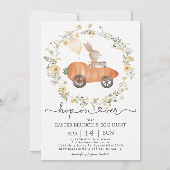 Easter Brunch & Egg Hunt | Wildflower Bunny Invitation (Front)