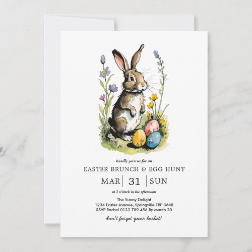 Easter Brunch  Egg Hunt  Wildflower Bunny Invitation