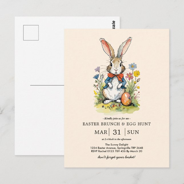 Easter Brunch & Egg Hunt | Wildflower Bunny Postcard (Front/Back)