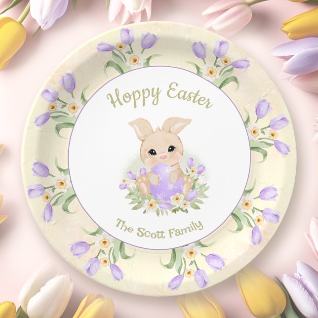 Easter Brunch Egg Hunt Yellow Purple Bunny Name Paper Plates (Easter Brunch Egg Hunt Yellow Purple Bunny Name Paper Plates)