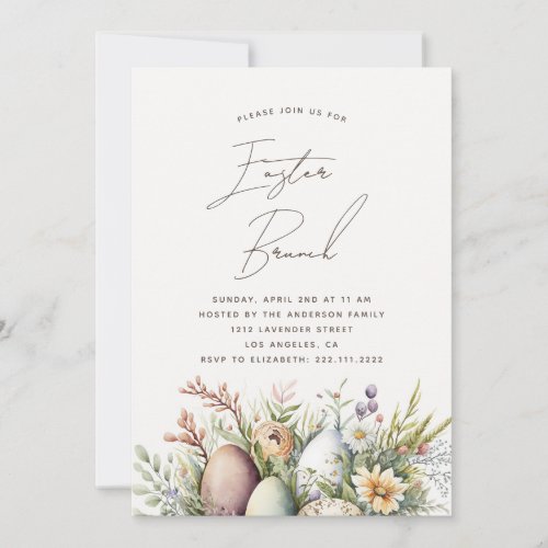 Easter brunch Elegant watercolor floral and egg Holiday Card