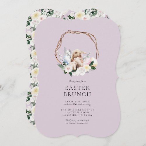 Easter Brunch Floral Bunny Wreath Invitation