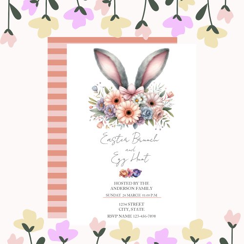 Easter Brunch Floral Modern Bunny Ears Invitation