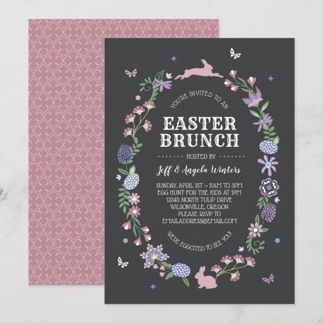 Easter Brunch Folk Art Floral Invitation (Front/Back)
