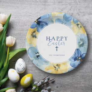  Easter Brunch Holiday Christian Cross Floral Blue Paper Plates