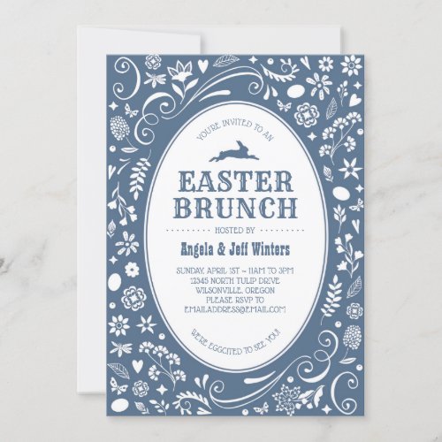 Easter Brunch in Denim Blue Floral Invitation