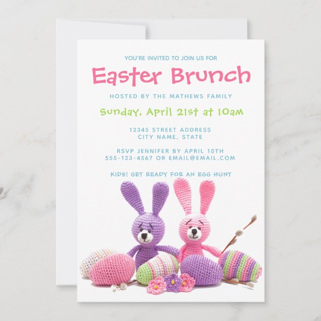 Easter Brunch Kitted Bunnies Floral Eggs | Crafts Invitation (Front)