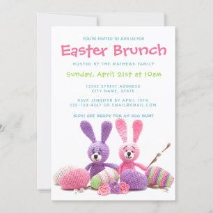 Easter Brunch Kitted Bunnies Floral Eggs Crafts Invitation