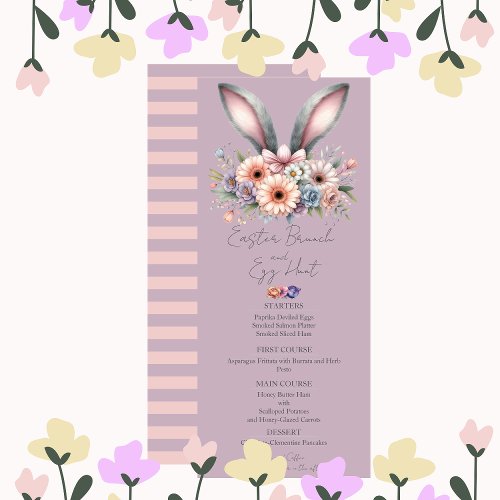 Easter Brunch Menu Cute Floral Bunny Ears Purple Invitation