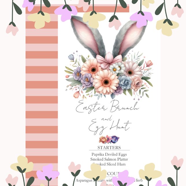 Easter Brunch Menu Cute Floral Bunny Rabbit Ears  Invitation (Creator Uploaded)
