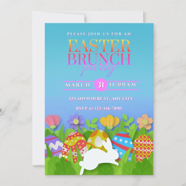 Easter Brunch Party – Colorful Bunny & Eggs Announcement (Front)