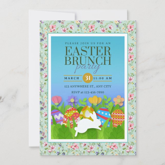Easter Brunch Party – Colorful Bunny & Eggs Invitation (Front)
