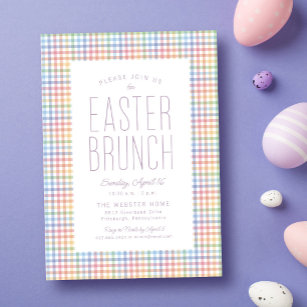  Easter brunch pastel plaid frame sweet simple Invitation