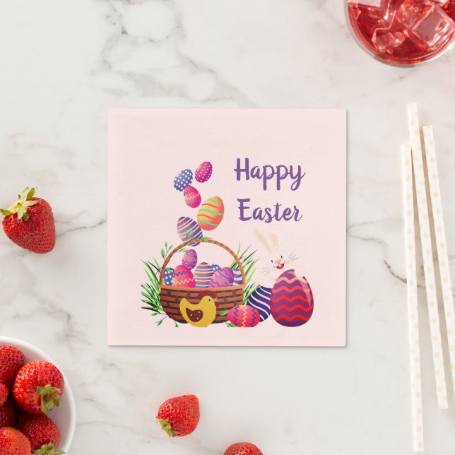Easter Brunch pink eggs in basket paper napkin (Insitu)
