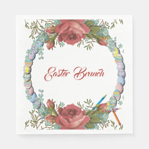  Easter Brunch Rustic Roses Egg Wreath Floral Napkins