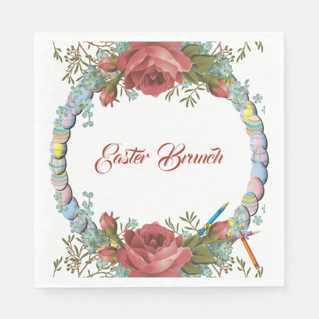  Easter Brunch Rustic Roses Egg Wreath Floral Napkins (Front)