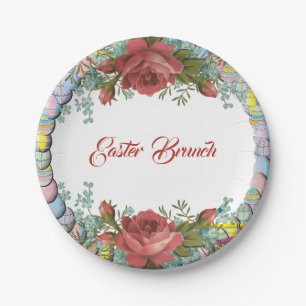 Easter Brunch Rustic Roses Egg Wreath Floral Paper Plates