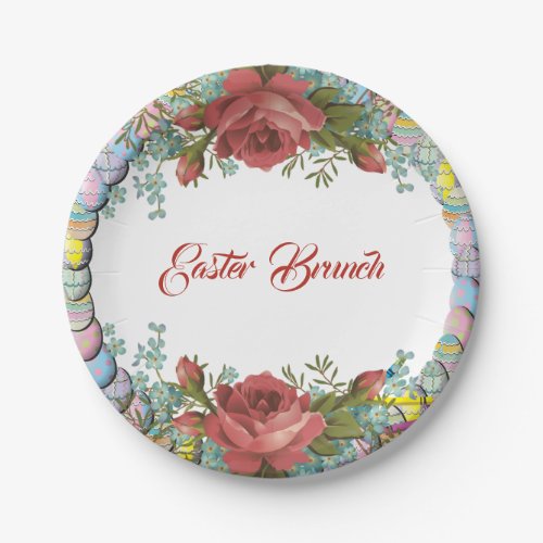 Easter Brunch Rustic Roses Egg Wreath Floral  Paper Plates