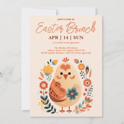 Easter Brunch Scandinavian Floral Chicken  Invitation