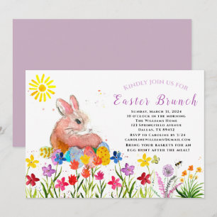 Easter Brunch Watercolor Bunny Rabbit Eggs Floral Invitation