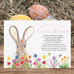 Easter Brunch Watercolor Bunny Rabbit Eggs Floral Invitation