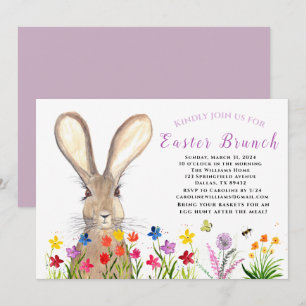 Easter Brunch Watercolor Bunny Rabbit Eggs Floral Invitation