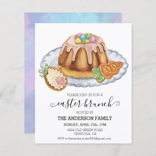 Easter Brunch Watercolor Cake Cookie Invitation 