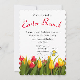 Easter Brunch with Red Tulips Holiday Invitation