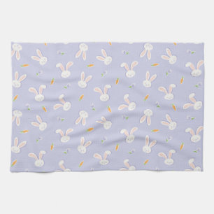 Easter Bunnies and Carrots Lavender Spring Kitchen Towel