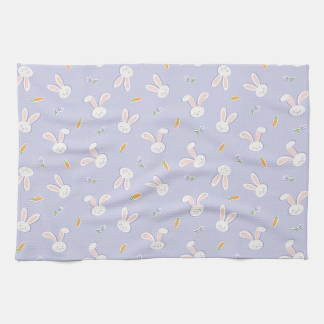 Easter Bunnies and Carrots Lavender Spring Kitchen Towel (Horizontal)